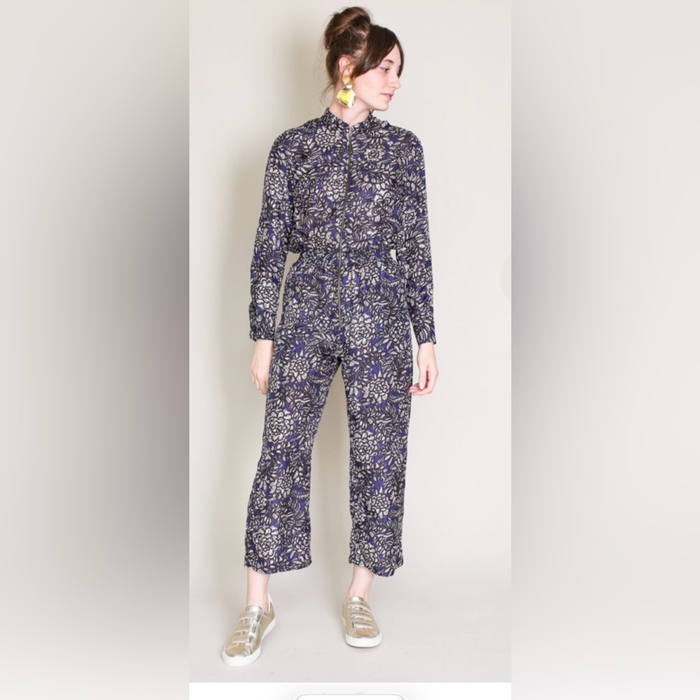 Apiece Apart silk floral jumpsuit with zip neckline